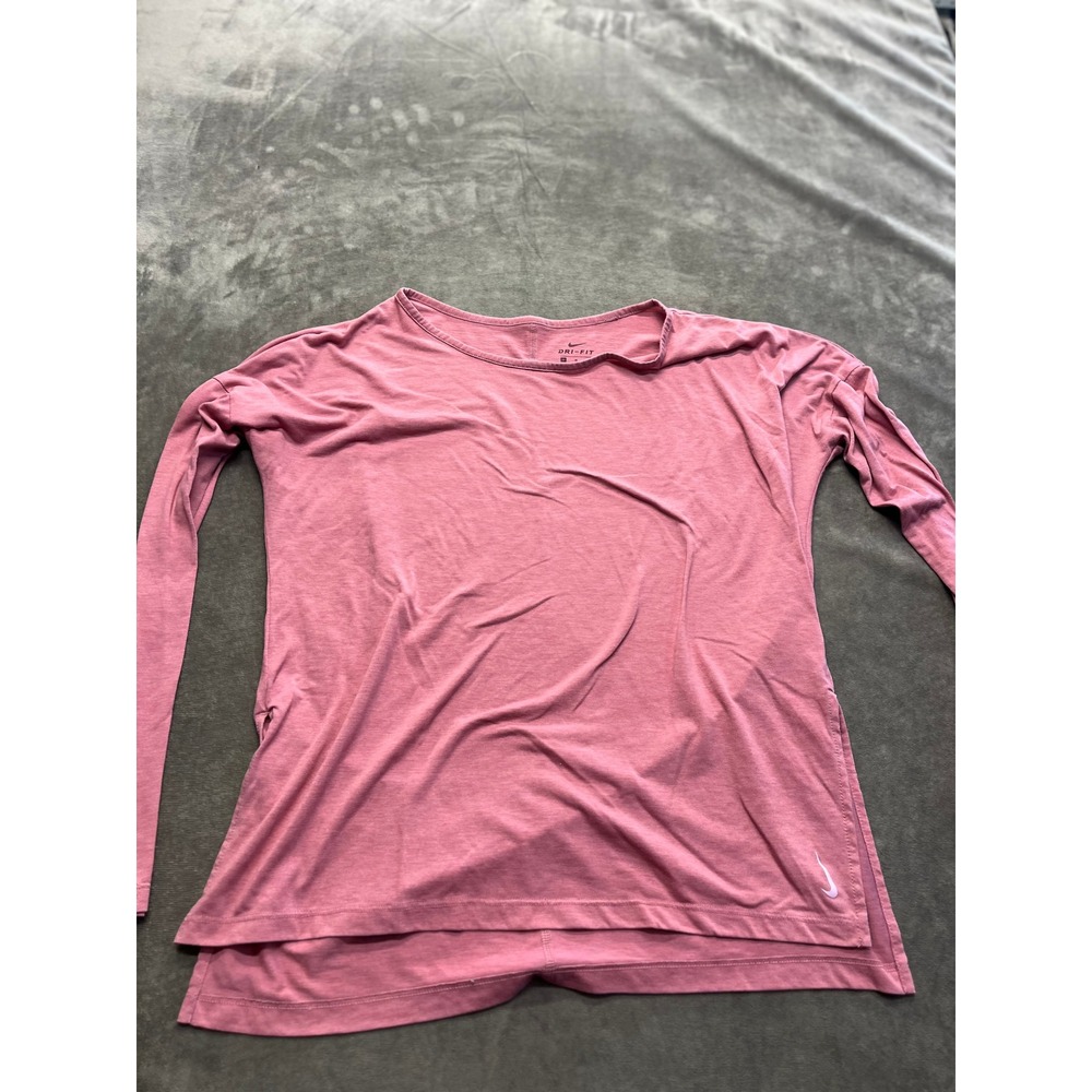 Nike Dri-FIT Womens Long Sleeve Training Top Pink Mauve High Low Hem‎ Size M